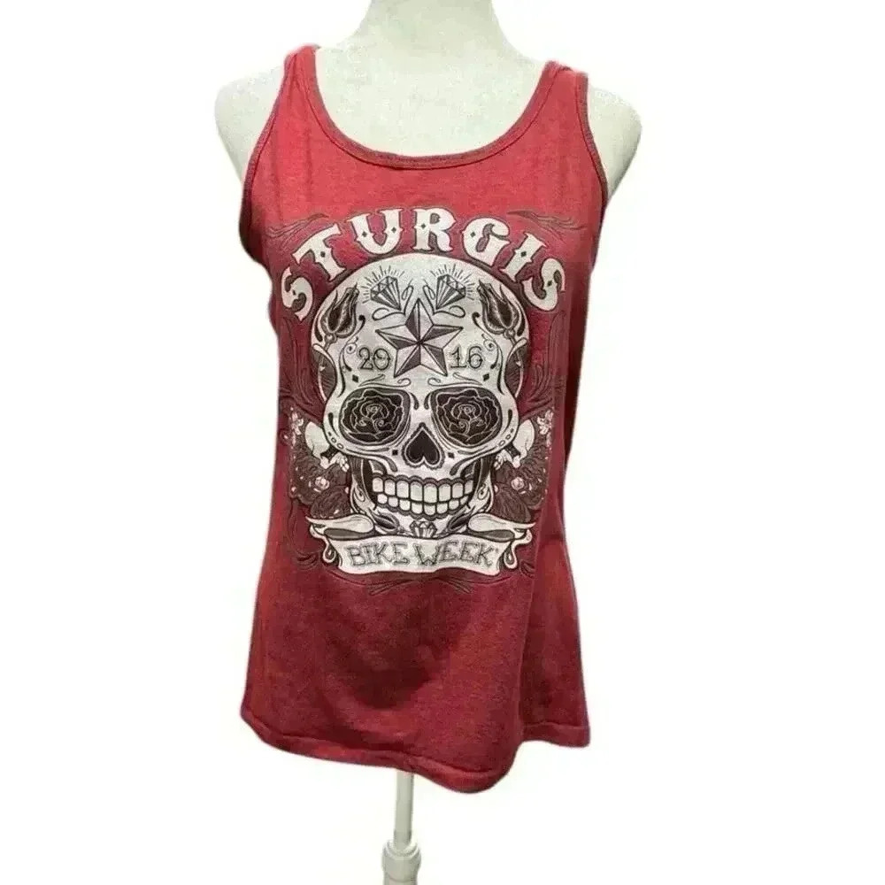 Sturgis Bike Week Skull & Bones Tank Top  Burgundy Size 2XL